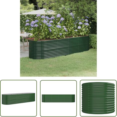 The Living Store Lit surélevé de jardin Acier enduit de poudre 296x80x68 cm Vert - Jardinière Surélevée - Bac À Fleurs - Pot De Fleurs Extérieur - Décoration Jardin - Plante Extérieure (1/5)