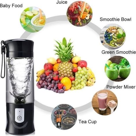 USB-wiederaufladbarer Fruchtmixer – Mini-Milchshake-Mixer – Schwarz – 300 W (1/4)