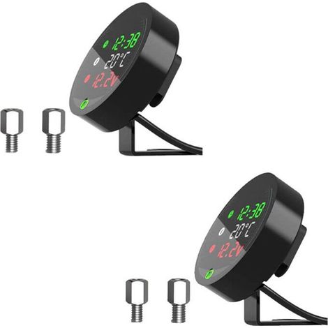 Adecuado para 2 medidores de temperatura del agua de motocicleta 5 en 1, medidor de tiempo y voltaje recargable por USB con visión nocturna LED y sensor de temperatura. (1/4)