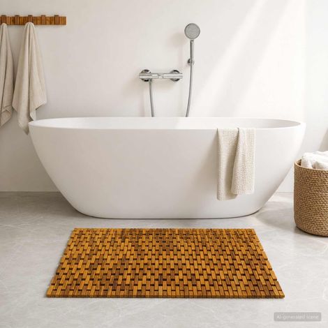 vidaXL Tapis de bain Naturel 85 x 120 cm Bois d'Acacia Massif (1/5)