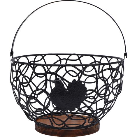 Panier à œufs vintage en fil de fer, multifonctionnel, avec poignée, pour fruits et légumes, noir. (1/5)