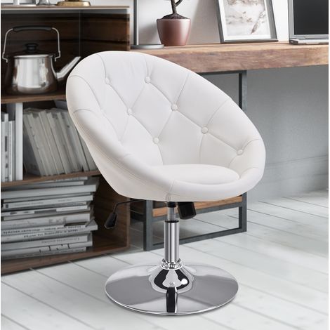 Sgabello da lavoro in similpelle bianca e acciaio cromato, altezza regolabile 42-54 cm, schienale e funzione dondolo (1/5)