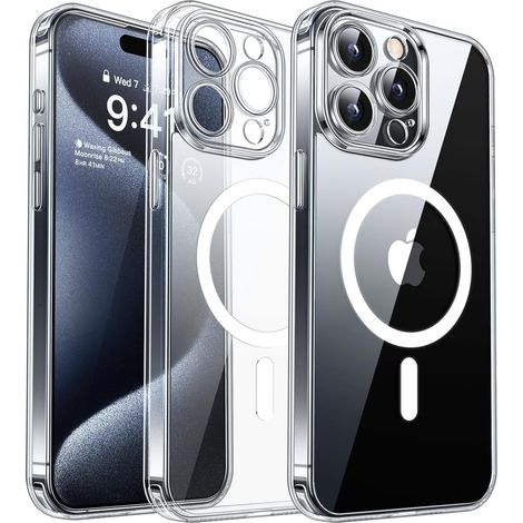Coque magnétique transparente compatible avec iPhone 15 Pro, améliorée [Protection intégrale de l'appareil photo] [Compatible avec MagSafe] Ne jaunit pas (1/5)