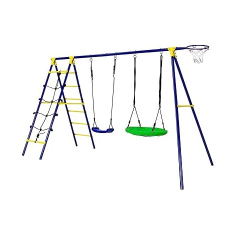 Goplus – Balançoire 3-en-1 avec cadre en acier – Charge 200kg – 3 agrès : siège, face-à-face, 2 anneaux de gymnastique – Dimensions 278x142x177cm - 200kg-Balan (1/5)