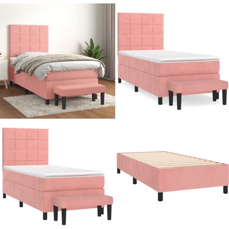 Sommier à lattes de lit et matelas Rose 80x200 cm Velours - Lit Plateforme - Lit Velours - Lit Double - Literie Rose - Meuble Chambre - Home & Living (1/5)