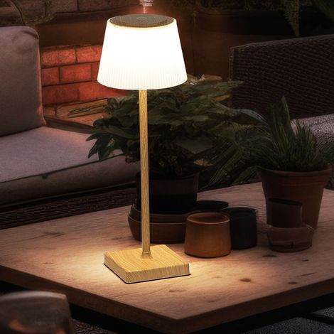 Tischleuchte Außen Tischlampe Holzoptik LED Touchdimmer Akku dimmbar Gartenleuchte USB, warmweiß-kaltweiß, DxH 13x38 cm