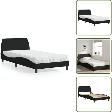 Bett mit Matratze Schwarz 100x200 cm Stoff - Schlafzimmermöbel - Doppelbett - Boxspringbett - Bettenrahmen - Lattenrost (1/5)