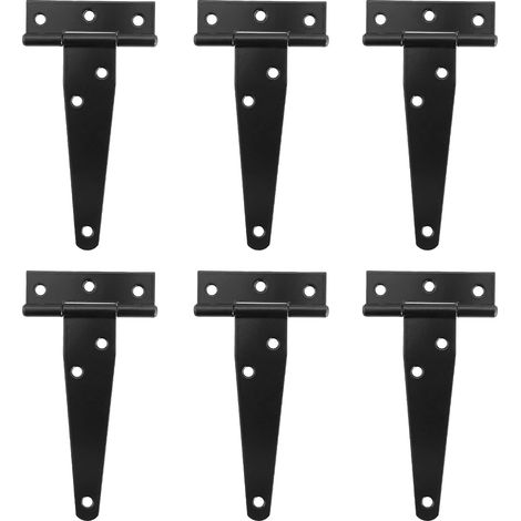 Lot de 6 charnières en T de 10 cm (4 pouces) pour porte de grange ou abri de jardin, en acier inoxydable noir, avec vis de fixation. (1/5)