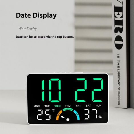 Digitale Thermo-Hygrometer-Uhr mit Doppelalarm und gut lesbarer LED-Anzeige, ideal zur Anzeige der Innentemperatur, ob zu Hause oder im Büro. (Schwarzes Gehäuse mit orangefarbener LED-Anzeige)