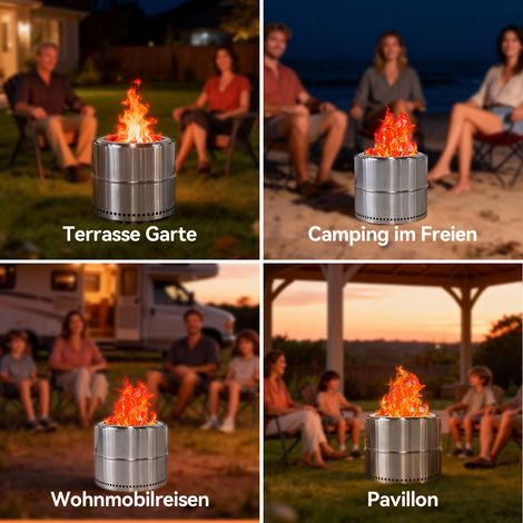 Cheminée Portative en Acier Inoxydable pour Extérieur - Foyer à Bois, BBQ et Foyer Sans Fumée avec Cendrier (1/5)
