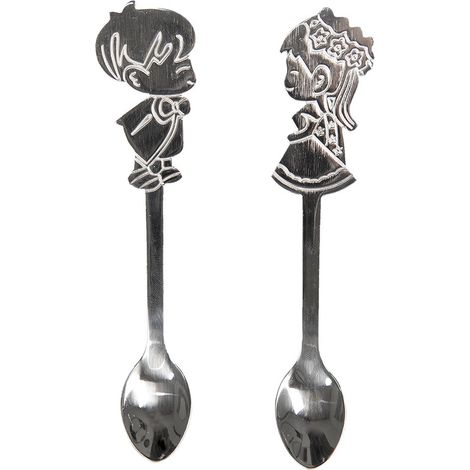 Lot de 2 Cuillères pour Enfants en Métal Argenté Style Classique Romantique 12 cm - PANGIVO