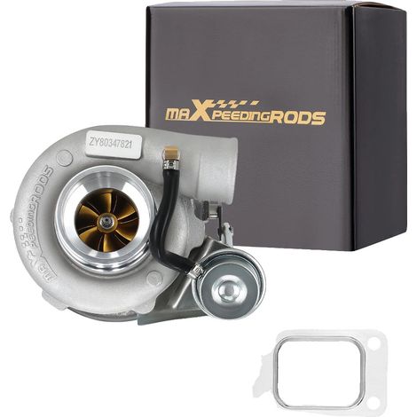 Turbocompresor, brida estándar T25, hasta 350 CV, salida de escape de 5 tornillos, rodamientos de bolas cerámicos dobles, refrigeración por agua y aceite. (1/5)