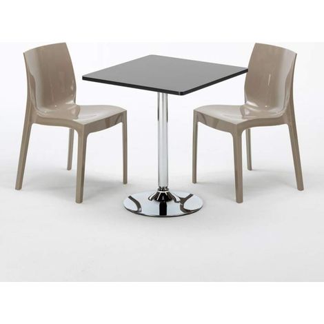 Tavolino Quadrato Nero 70x70 cm con 2 Sedie Colorate Ice Mojito - Beige (1/5)