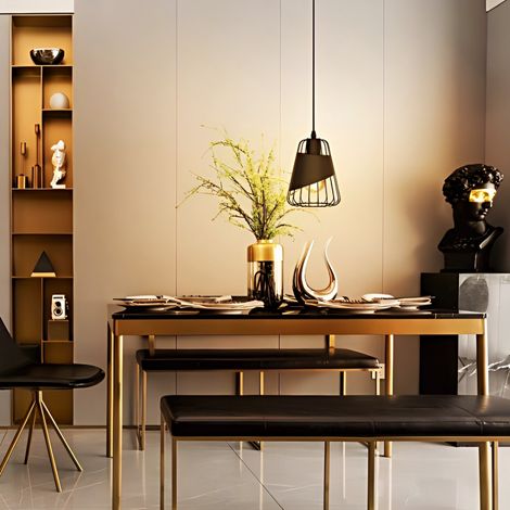 Suspension avec structure et abat-jour en fer noir, culot E27, style industriel (ampoule non incluse).