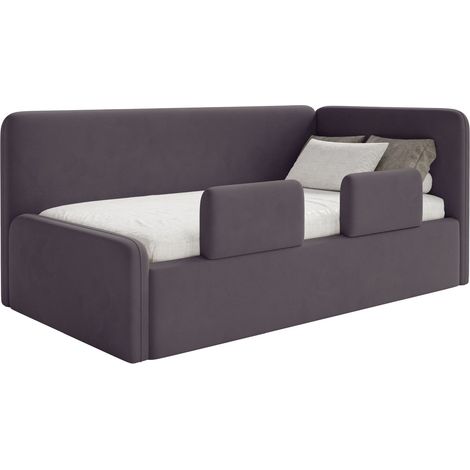 Selsey Fanko – Kinderbett 90x200 cm mit Rausfallschutz, Matratze, Kopfteil rechts, Samt,Violett