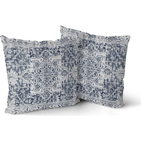 Housses de coussin style bohème, 45 x 45 cm, ensemble de deux pièces, motif de tapis ethnique vintage bleu-gris, housses de coussin décoratives style ferme, convenant aux canapés, vérandas et à la déc (1/5)