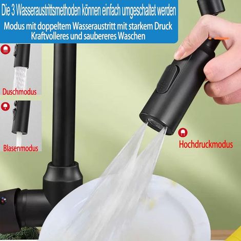 360° drehbarer Strahlregler für Küchenarmaturen, schwarzer, ausziehbarer Strahlregler, Verlängerungsdüse für Badezimmerarmaturen, mit 5 Gewindeadaptern für M22 auf M20, M22, M24, G1/2, FM20 (1/4)