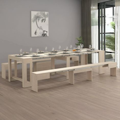 Dmora - Ensemble table et chaises Eric, Composition polyvalente, Ensemble avec console et 2 bancs extensibles, 100% Made in Italy, 66x25h45 cm, Olmo, avec emballage renforcé (1/5)