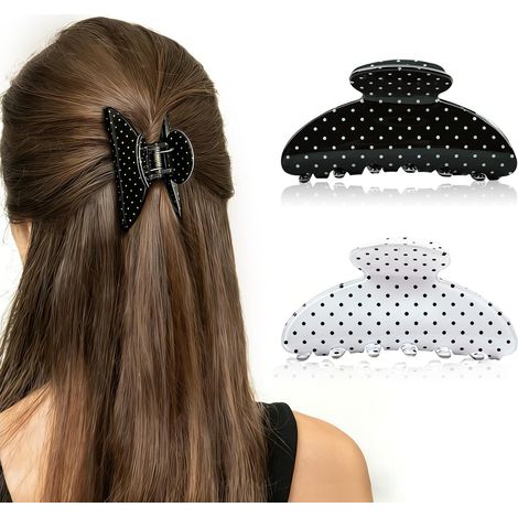 Ensemble de 2 clips de cheveux pour femmes, clip de griffe de cheveux moyen, motif de polka dot, clips de cheveux de mode antidérapants pour cheveux épais et minces, cadeau pour les filles femmes (noi (1/5)