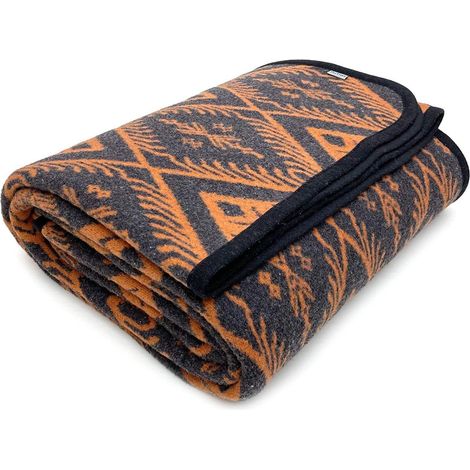 Merinowolldecke Boho Orange 160x220 cm, Kuscheldecke für Sofa & Outdoor, Ganzjahresdecke (1/5)