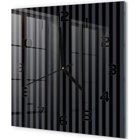 Horloge Murale Carrée Style Contemporain Verre Silencieuse Salon Cuisine Rayures noires et grises 30x30 cm (1/5)