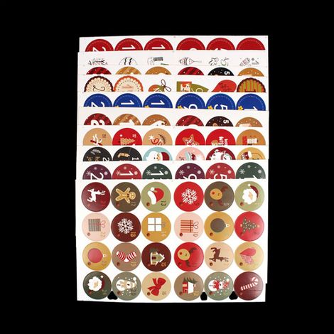 Ensemble d'autocollants numérotés pour calendrier de l'Avent de Noël, étiquettes rondes avec éléments de Noël pour la décoration de sacs en papier et de boîtes cadeaux.