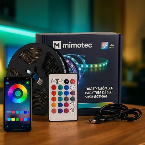 Pack Ruban LED 5 m USB 5V, 24W RGB dimmable, application et télécommande, mode musique, idéal pour chambre, salon, cuisine, fêtes et jeux vidéo (1/5)