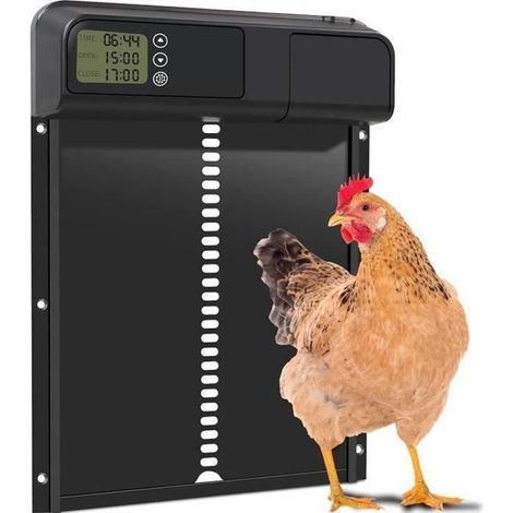 Porte Automatique Poulailler avec Minuterie du Soir et du Matin,Tout en Alliage d\'aluminium,Écran LCD Programmable Étanche (1/4)