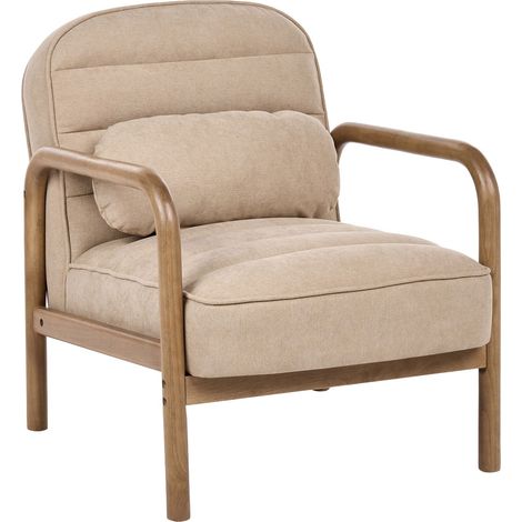 Armchair Beige Fabric Upholstery Wooden Frame Mid-Century Modern Style AGGER (1/5)