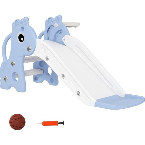 Tobogán infantil 3 en 1 con aro de baloncesto y pelota diseño jirafa HDPE azul HOMVRA (1/5)