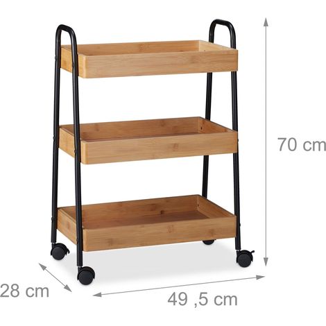 Carro de servicio con ruedas de 3 estantes práctico para cocina y comedor 75 x 40 x 90 cm de bambú natural 130004237 (1/3)