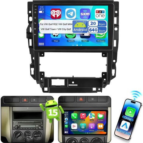 Autoradio Android 15 pouces avec Apple CarPlay, RDS, GPS et Wi-Fi pour VW Bora Golf 4 MK4 1J1 1J2 - 2+64G