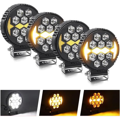 4PCS 80W 25000 LM Rond Phare De Travail Led 12v 24v, 4 Pouces Phares Longue Portee led, Ambre Flash Stroboscopique Pour Suv, Camion, Moto, Tracteur (1/5)
