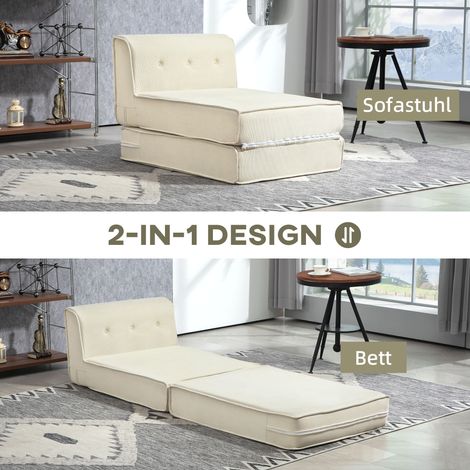 Canapé de sol pliable en velours côtelé blanc crème, matelas d’appoint léger 73 x 100 x 65 cm (1/4)