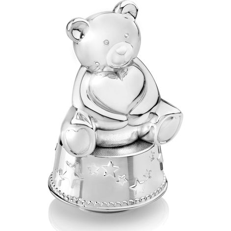 Silbernes Sparschwein für Kinder, elegant, Teddybär-Geschenk  Größe: 83x84x139 mm  Artikelnummer: ZV6029261