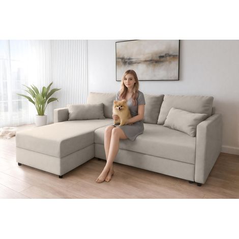 AX LIVING Sofa Klein mit Schlaffunktion Dolceo L Ecksofa L Beige 226cm