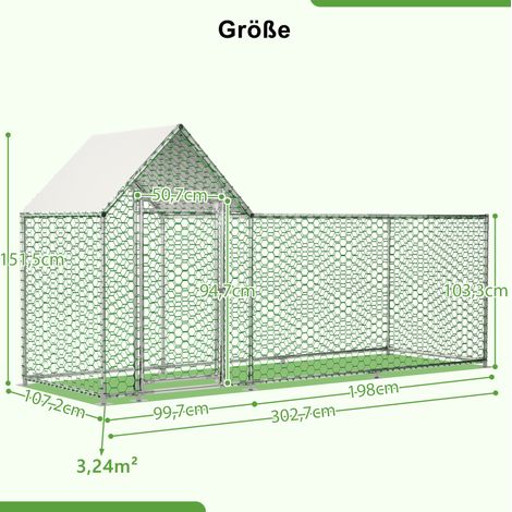 Gehege für Hühner und Kleintiere 3 x 1 x 1,5 m mit PE-Dach und Schloss OKMYHOME (1/5)