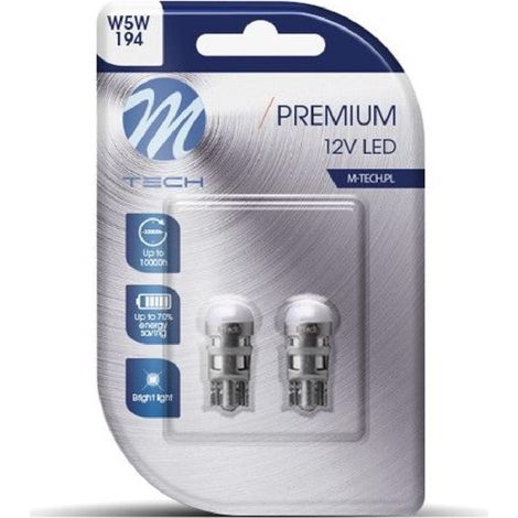 2 Ampoules Led W5W 6500K 12V Mtech -Blister- Premium Mtech