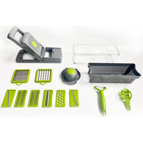 Coupe-légumes, coupe-fruits, éplucheur de pommes de terre, râpe à carottes et à fromage, hachoir à oignons : accessoires de cuisine multifonctions pour un usage domestique (1/5)
