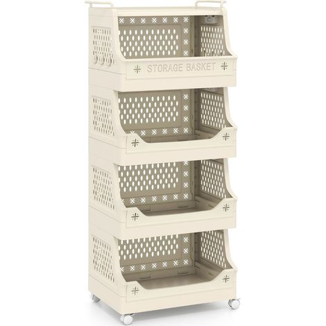 Cesta para la ropa con ruedas 44,5 x 29,5 x 52,5 cm con 5 niveles apilables y ruedas bloqueables PP beige 200018378