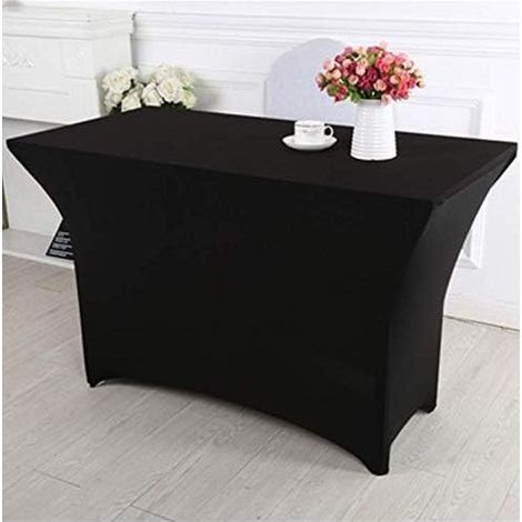 Housse pour Tables Nappe de Tables, Spandex Stretch Lycra Table de Couverture de Tissu 6 ft Pied rectangulaire Table à chevalets Banquet de Mariage 183 × 76 × 76 cm (Noir) (1/4)