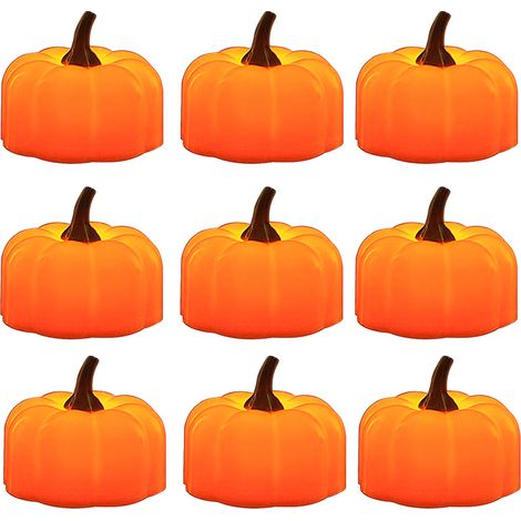 Bougie Thé LED Citrouille - Lumière Vacillante - Orange - Fonctionne sur Pile - Pour Décoration Halloween Noël Fête Extérieure - Lot de 12 (1/5)