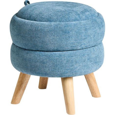 Pouf mit Stauraum HAWLEY Chenillegewebe Blau