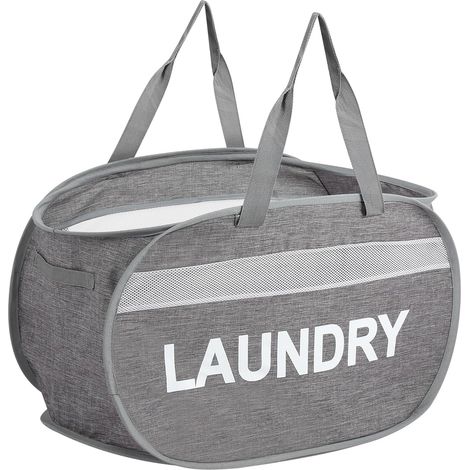 Panier À Linge Pliable - 61 x 35,5 x 35,5 cm - Structure Rétractable Avec Poignées Renforcées - Pour Maison Appartement Résidence Étudiante Voyage - Gris (1/5)
