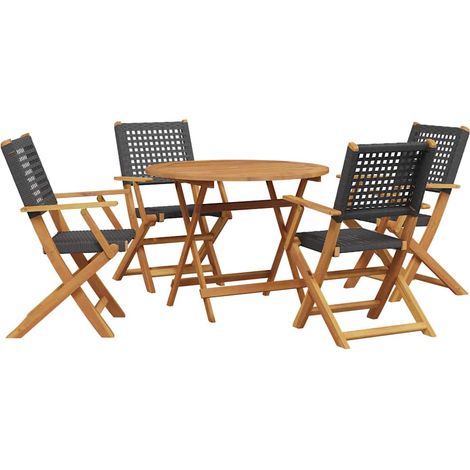 Ensemble à manger de jardin 5 pcs Mobilier de jardin résine tressée et bois massif (1/5)