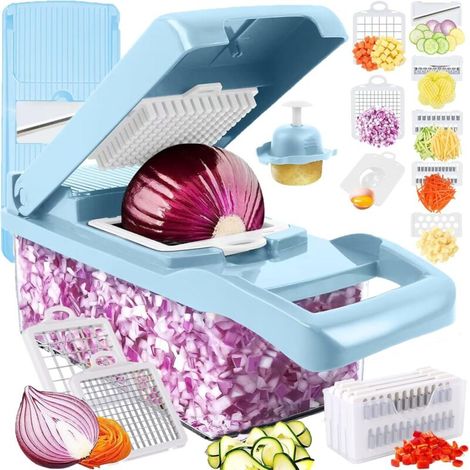Hachoir À Légumes - 16 En 1 Avec 5 Lames Interchangeables Et Récipient 1,5 L - Pour Cuisine Maison Et Professionnelle - 1 Pièce (1/5)