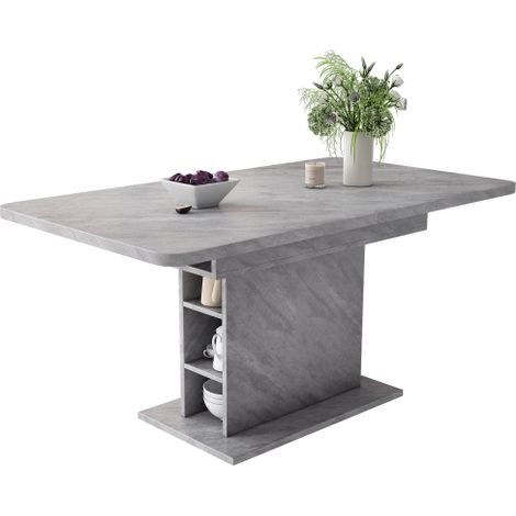 Table extensible effet béton avec rangement multifonction gain place