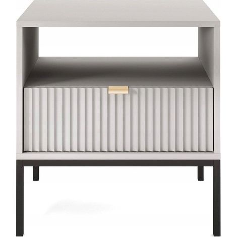 Table de chevet 54x56x39cm avec tiroir gris facade rainuré table basse NOEMIE (1/4)