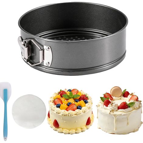 Moule à charnière - Rond - 28 cm - Avec papier sulfurisé et spatule en silicone - Avec revêtement antiadhésif - Pour gâteaux, gâteaux au fromage - Noir (1/5)