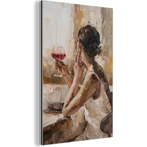 CUADRO DE METAL Pintura al óleo - Mujer - Vino Cuadros Para Dormitorio 60x90 (1/5)